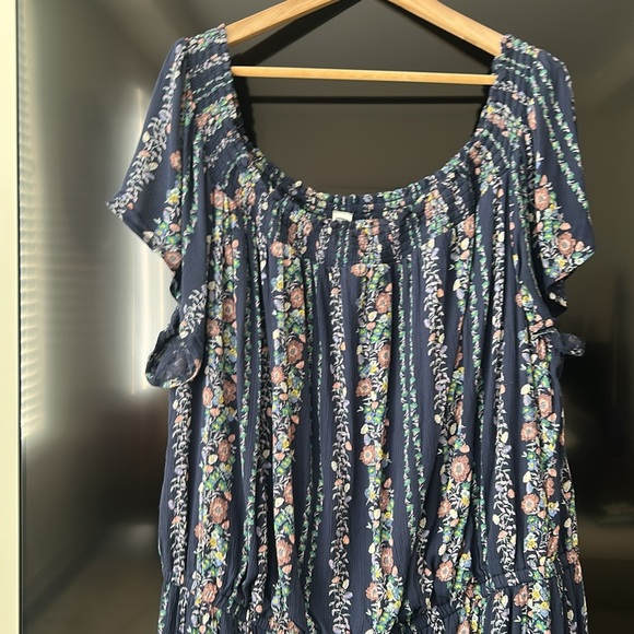 Old Navy Off the Shoulders Peasant Midi Dress Blue Floral Size 3X - Picture 15 of 16